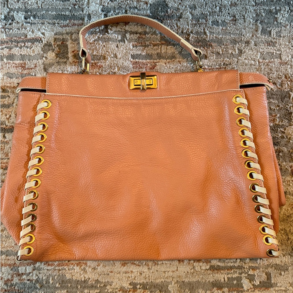 Vittoria Napoli Genuine Leather Peach Tote Bag